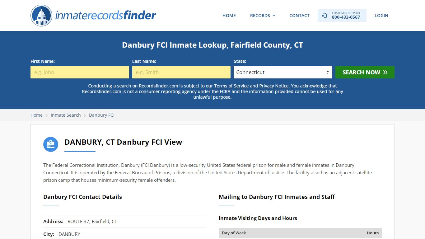 Danbury FCI Roster & Inmate Search, Fairfield County, CT ...